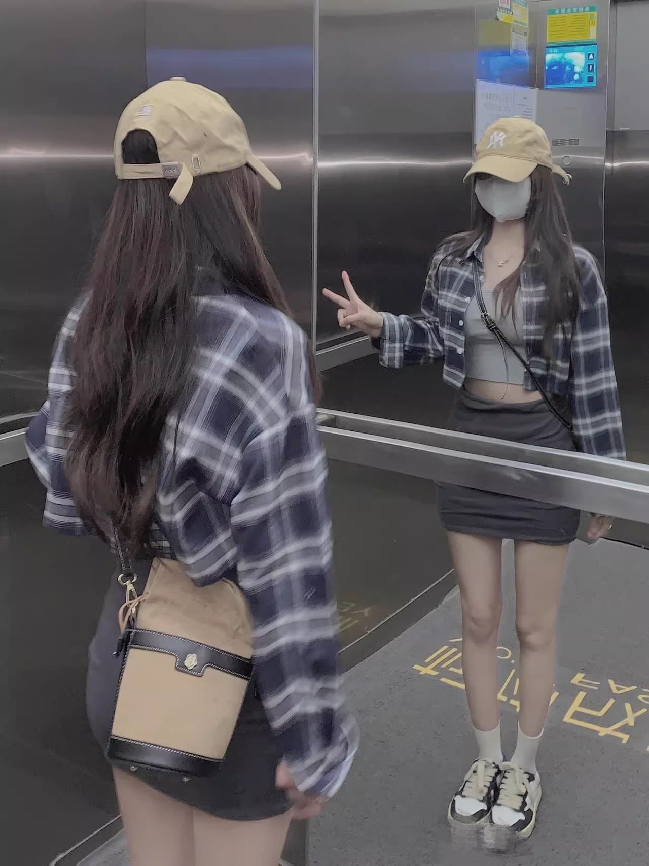 한국 chic 레트로 캐주얼 체크무늬 긴팔 셔츠 쇼트 스타일 맨위 여성 이미지 4
