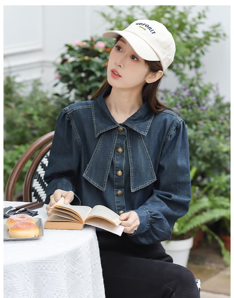 실사 인터넷 유명인 튀김 거리 같은 단락 봄 가을 새로운 한국 스타일 프로 피부 패션 다용도 루즈핏 데님 긴팔 셔츠 상세 이미지 5