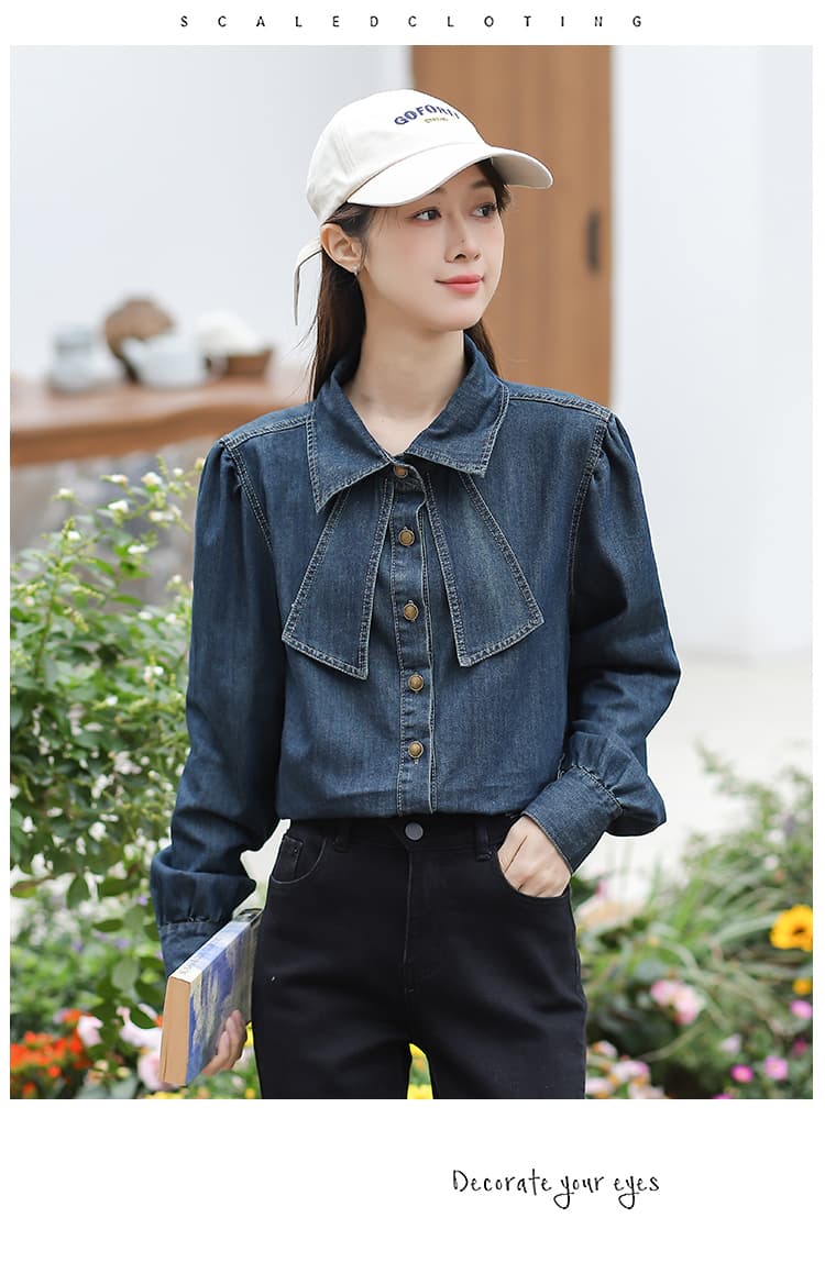 실사 인터넷 유명인 튀김 거리 같은 단락 봄 가을 새로운 한국 스타일 프로 피부 패션 다용도 루즈핏 데님 긴팔 셔츠 상세 이미지 25