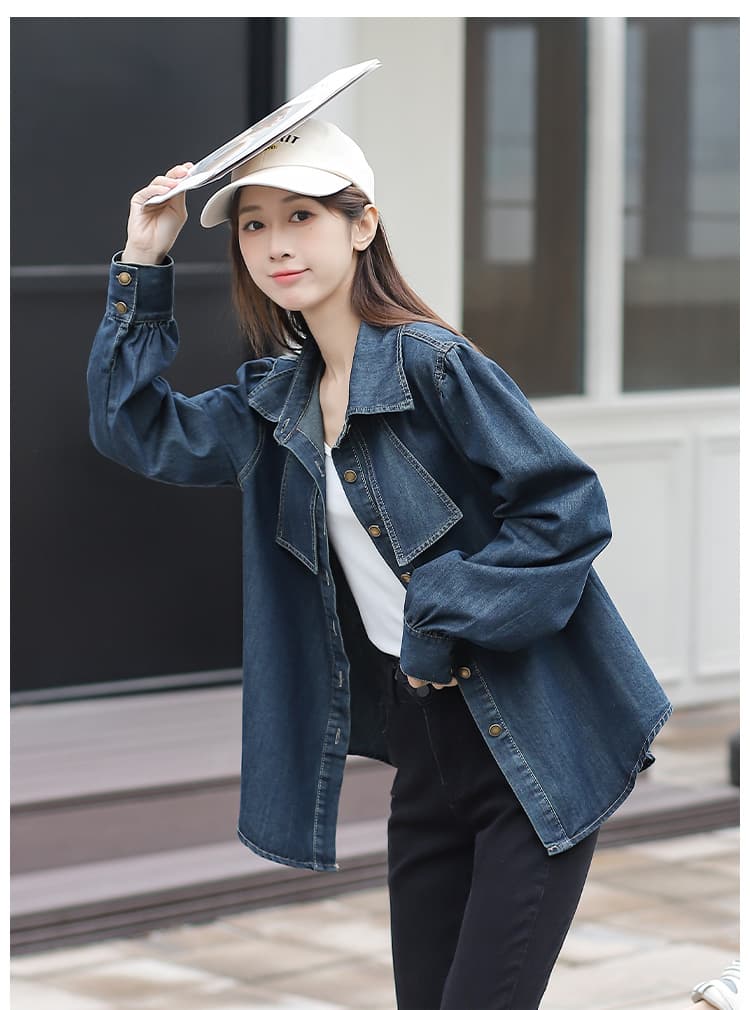 실사 인터넷 유명인 튀김 거리 같은 단락 봄 가을 새로운 한국 스타일 프로 피부 패션 다용도 루즈핏 데님 긴팔 셔츠 상세 이미지 27