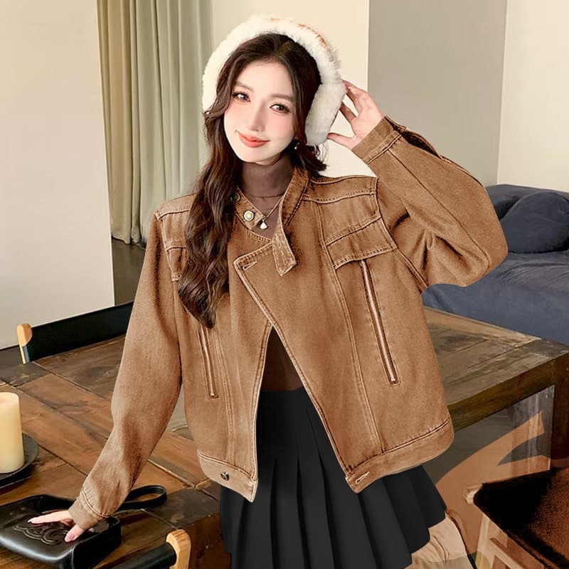 실사 새로운 아메리칸 레트로 스탠드 칼라 더블 지퍼 디자인 센스 캐주얼 한 부서 재킷 맨위 재킷 이미지 2