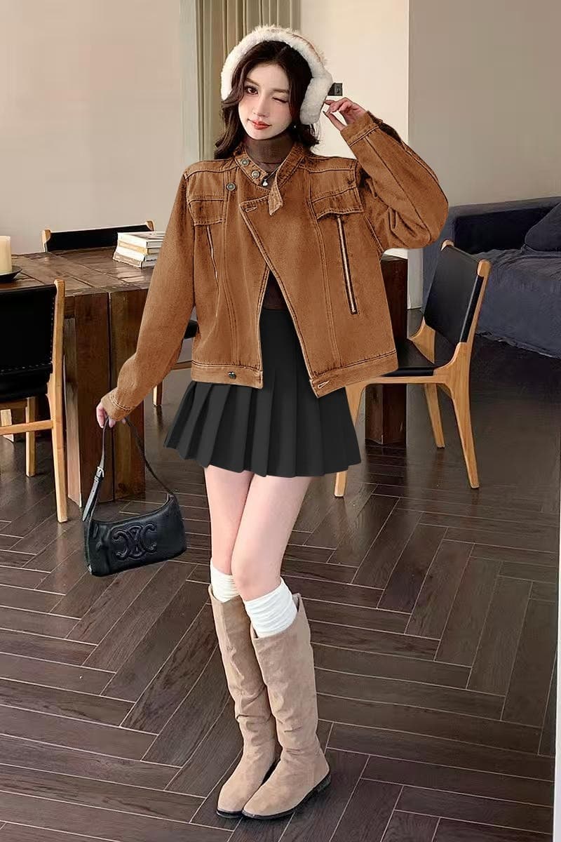 실사 새로운 아메리칸 레트로 스탠드 칼라 더블 지퍼 디자인 센스 캐주얼 한 부서 재킷 맨위 재킷 이미지 7