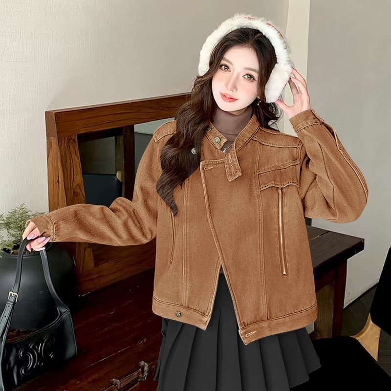 실사 새로운 아메리칸 레트로 스탠드 칼라 더블 지퍼 디자인 센스 캐주얼 한 부서 재킷 맨위 재킷 상세 이미지 4