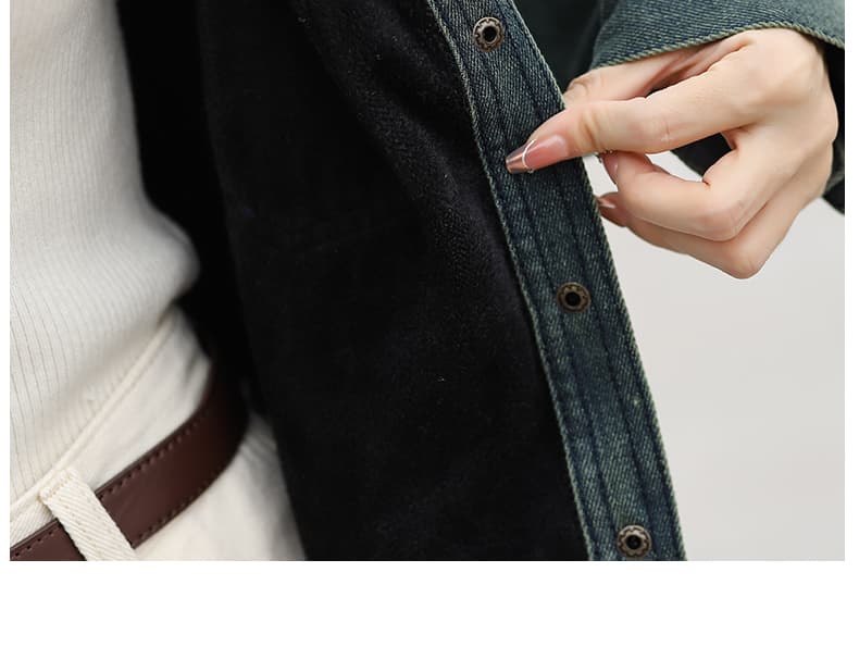 실사 주문 표준 레트로 항구 바람 외출용 인사이드 가져 가라. 루즈핏 다용도 한국 스타일 데님 맨위 털이 있는 일반 2 가지 모델 상세 이미지 3