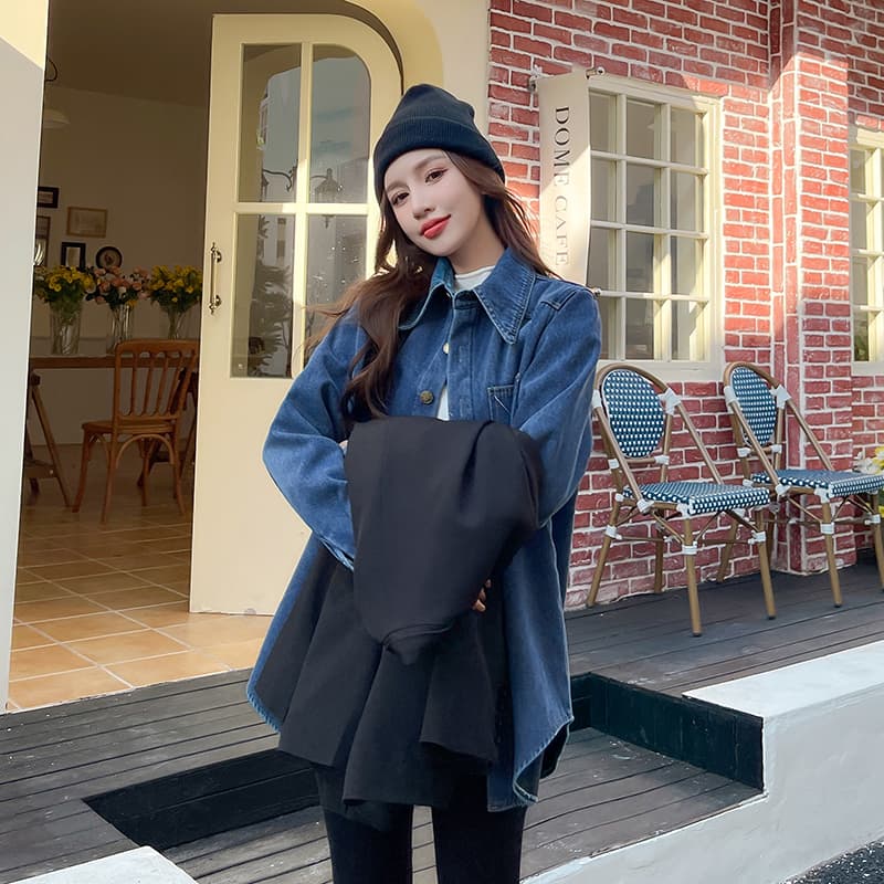 실사 겨울 새로운 털이 있고 두꺼운 레트로 블루 루즈핏 캐주얼 한국 스타일 데님 셔츠 재킷 상세 이미지 19