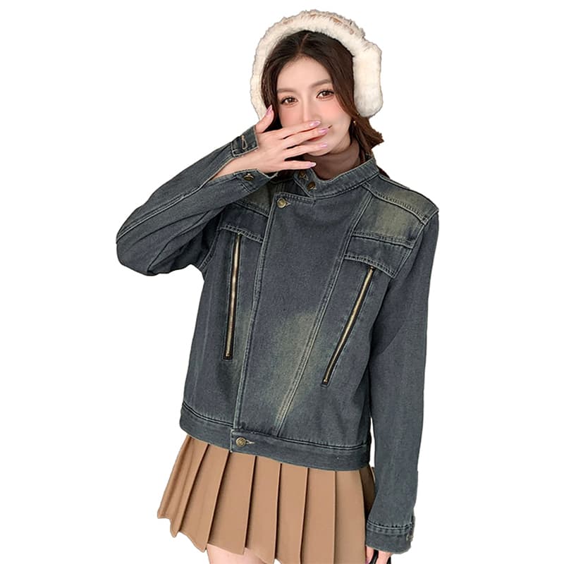 가을 겨울 새로운 스탠드 칼라 한국 스타일 털이 있고 두꺼운 보온 디자인 센스 다용도 스택 착용 데님 재킷 이미지 6