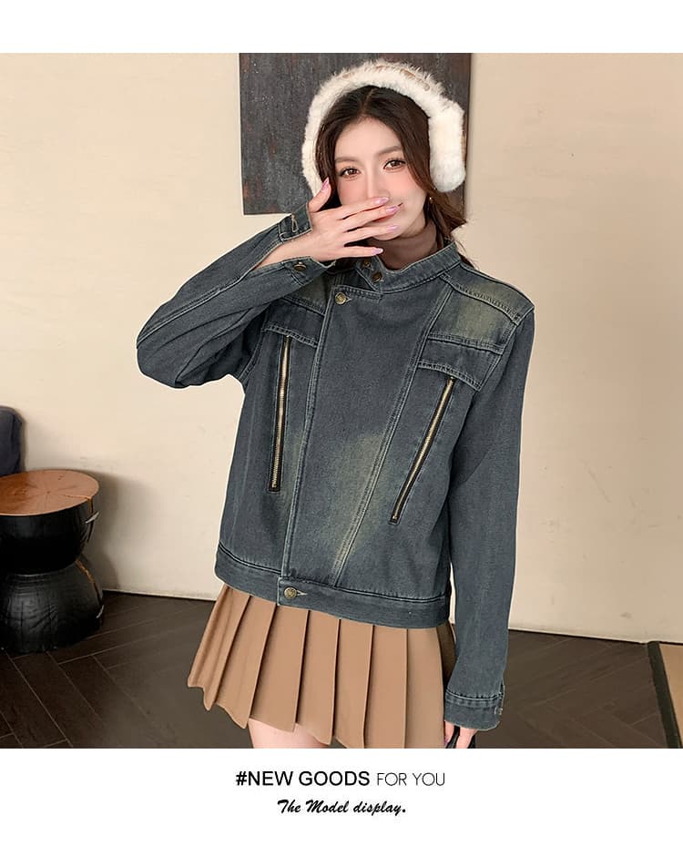 가을 겨울 새로운 스탠드 칼라 한국 스타일 털이 있고 두꺼운 보온 디자인 센스 다용도 스택 착용 데님 재킷 상세 이미지 10