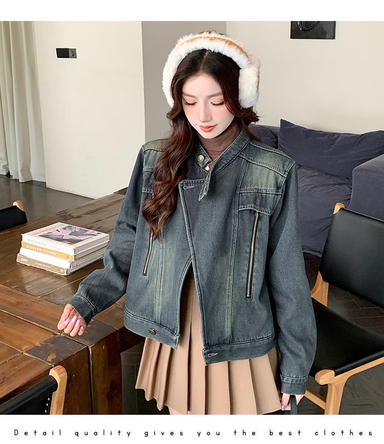 가을 겨울 새로운 스탠드 칼라 한국 스타일 털이 있고 두꺼운 보온 디자인 센스 다용도 스택 착용 데님 재킷 상세 이미지 11