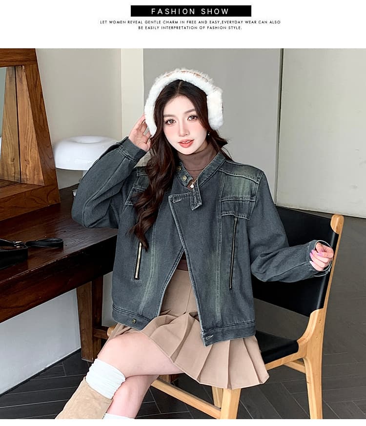 가을 겨울 새로운 스탠드 칼라 한국 스타일 털이 있고 두꺼운 보온 디자인 센스 다용도 스택 착용 데님 재킷 상세 이미지 16