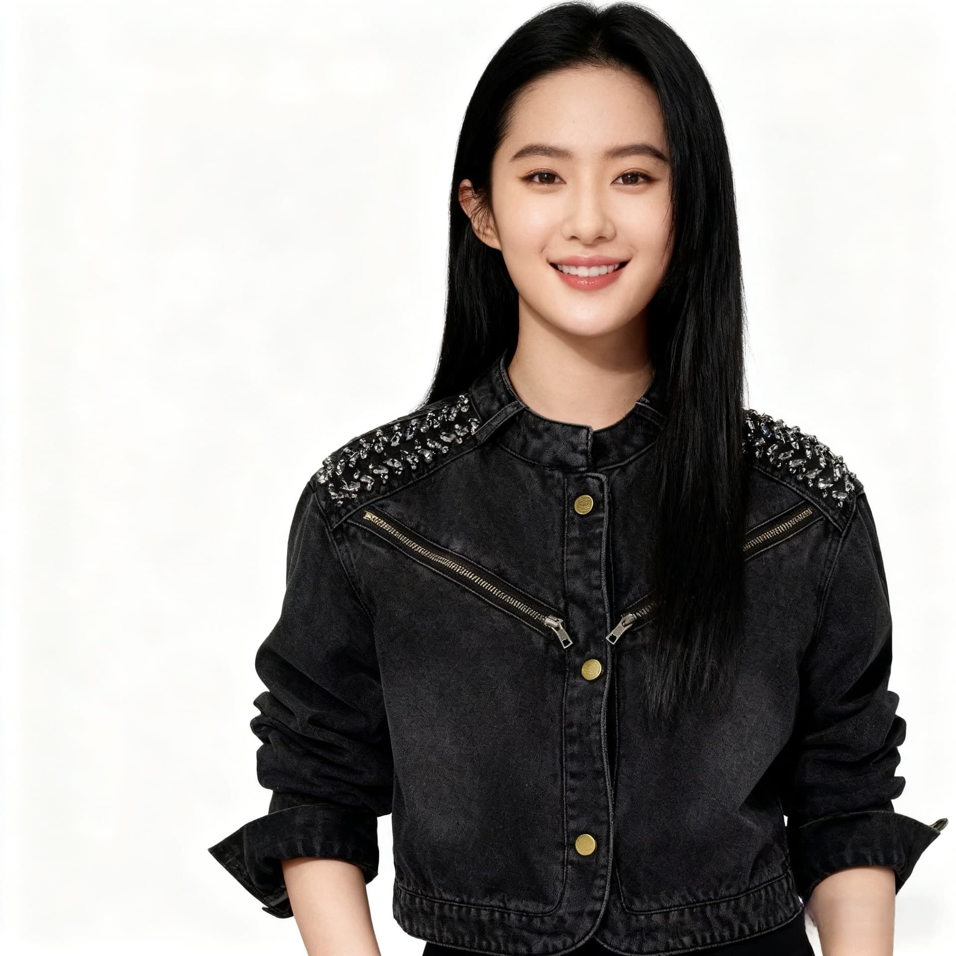 유럽 우리 다이아몬드 세팅 스탠드 칼라 패션 우아함 고유 한 품격 쇼트 스타일 데님 맨위 재킷 상세 이미지 7