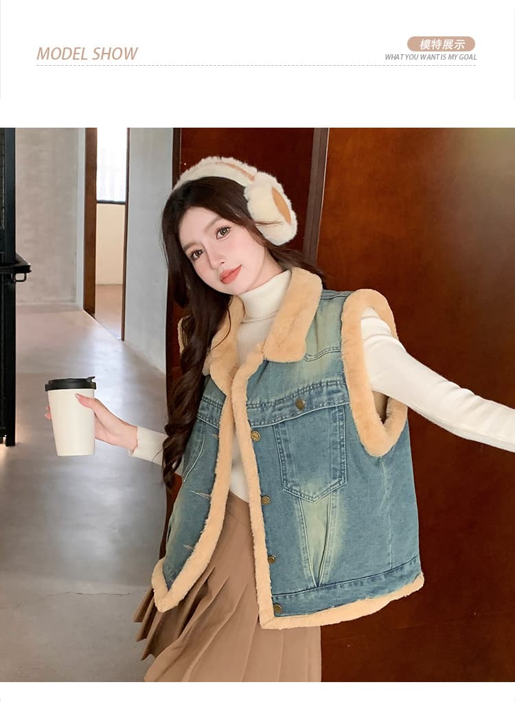 두꺼운 보온 방한 한국 스타일 루즈핏 캐주얼 높은 품질 데님 어깨 베스트 상세 이미지 11