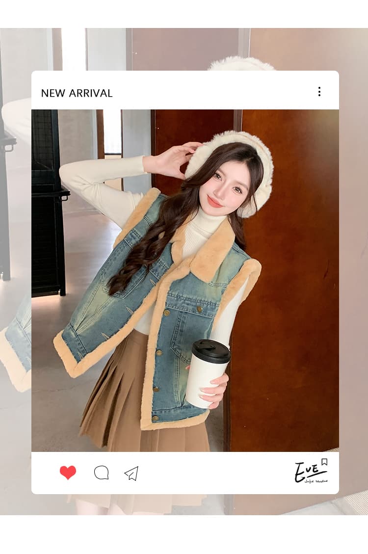 두꺼운 보온 방한 한국 스타일 루즈핏 캐주얼 높은 품질 데님 어깨 베스트 상세 이미지 15