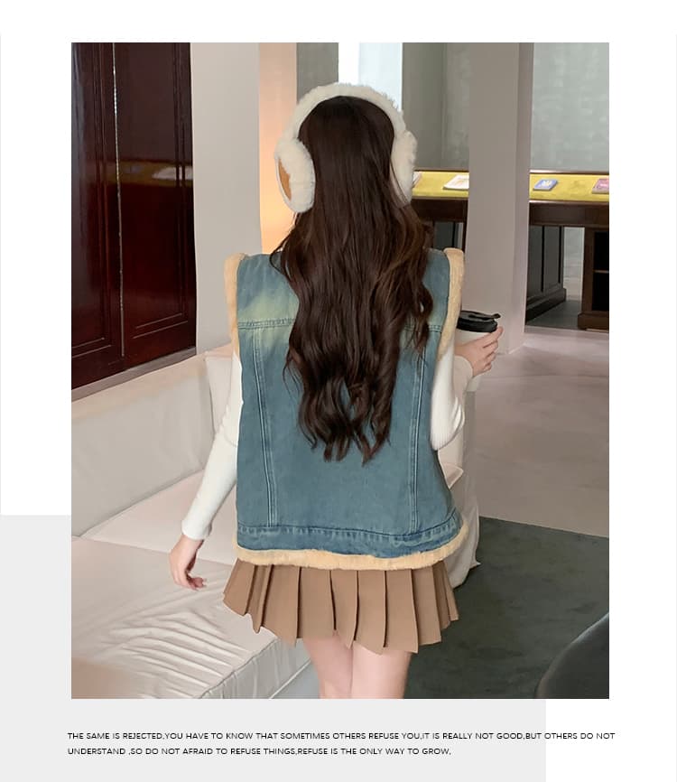 두꺼운 보온 방한 한국 스타일 루즈핏 캐주얼 높은 품질 데님 어깨 베스트 상세 이미지 16