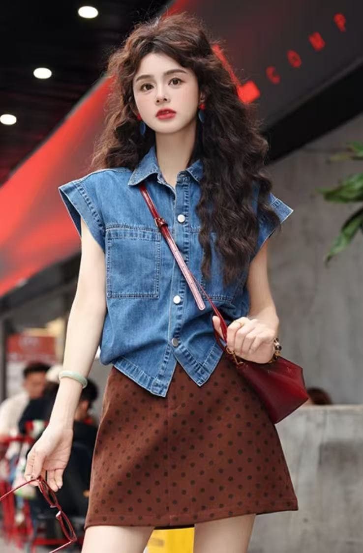 첸 좋은 청소 여름 바다 소금 레트로 데님 셔츠 여자 외출용 디자인 센스 캐주얼 맨위 이미지 2