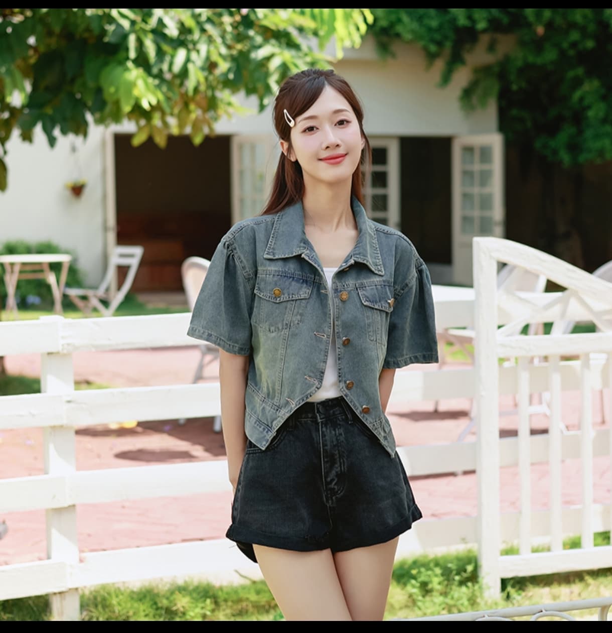 트렌드 새로운 비스듬한 밑단 루즈핏 캐주얼 프로 피부 통기성 레트로 데님 반팔 맨위 상세 이미지 4