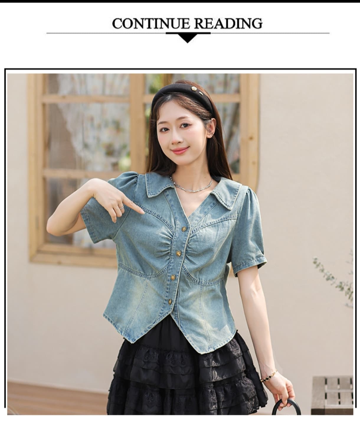 한 트렌디 패션 캐주얼 레트로 거품 소매 고급 디자인 센스 작은 대중 데님 반팔 맨위 상세 이미지 13