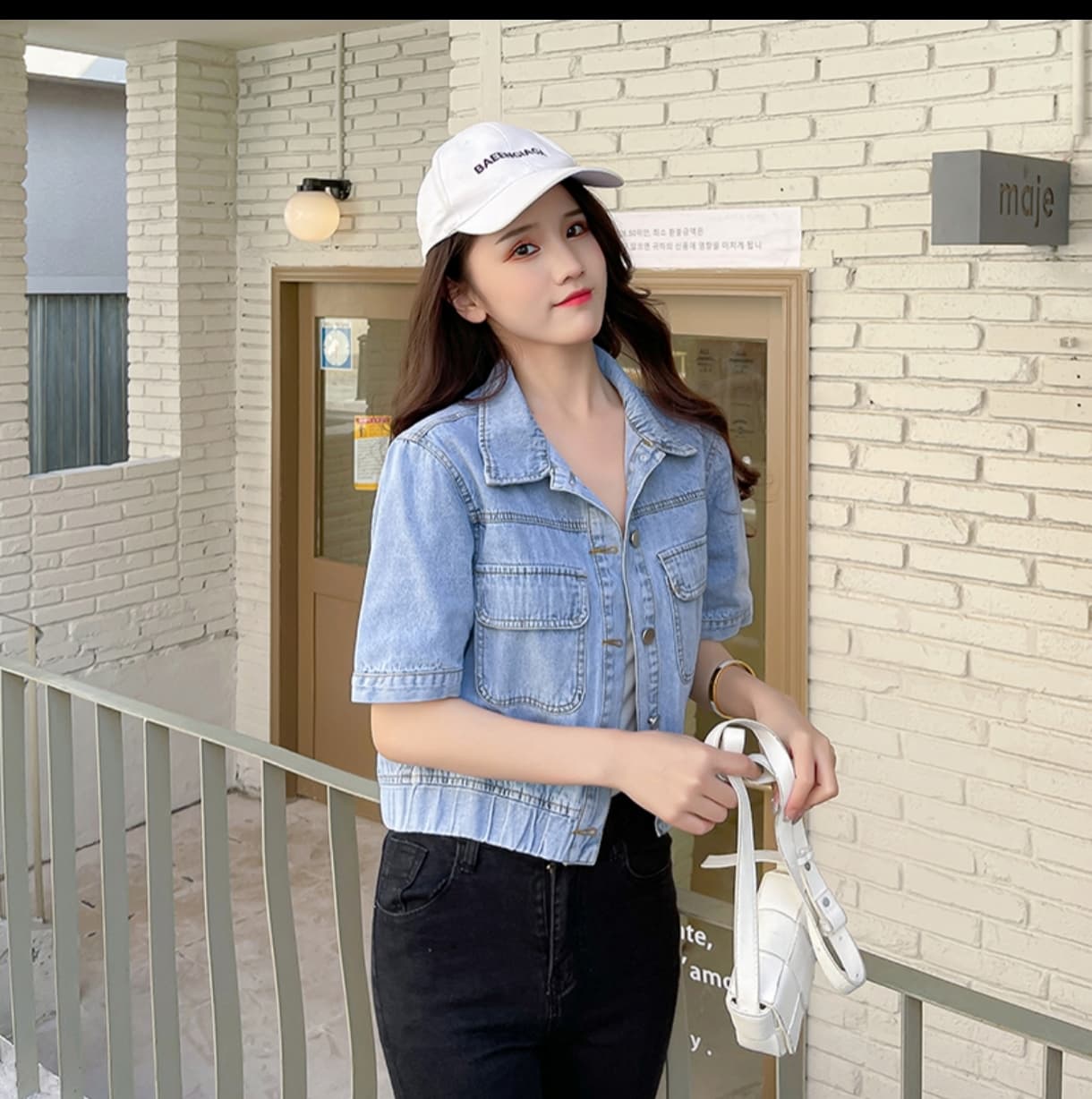 패션 참나무 늑골 바닥 진자 허리 수축 슬림해 보이는 대외 무역 품질 부드럽다 얇은 스타일 스택 착용 데님 반팔 맨위 얕은 깊이 둘 색상 상세 이미지 8