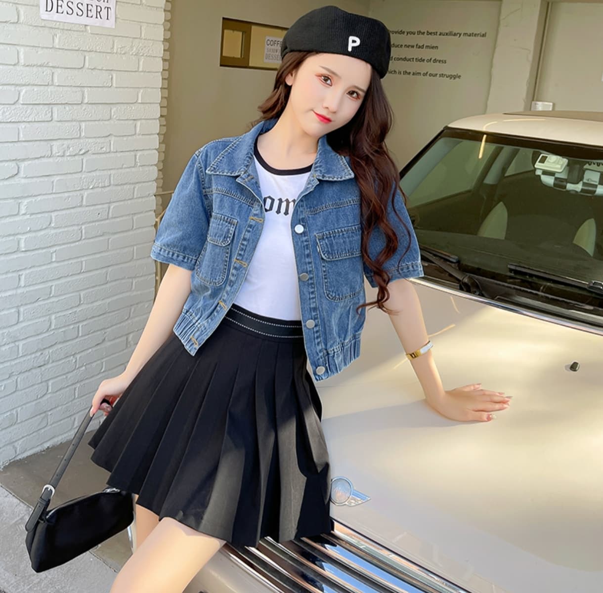 패션 참나무 늑골 바닥 진자 허리 수축 슬림해 보이는 대외 무역 품질 부드럽다 얇은 스타일 스택 착용 데님 반팔 맨위 얕은 깊이 둘 색상 상세 이미지 16