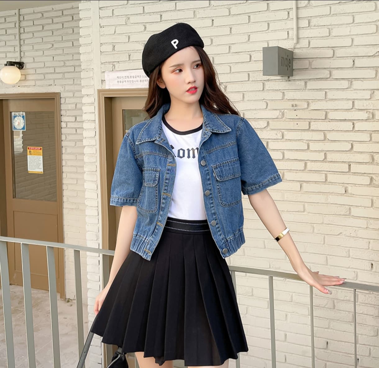 패션 참나무 늑골 바닥 진자 허리 수축 슬림해 보이는 대외 무역 품질 부드럽다 얇은 스타일 스택 착용 데님 반팔 맨위 얕은 깊이 둘 색상 상세 이미지 18