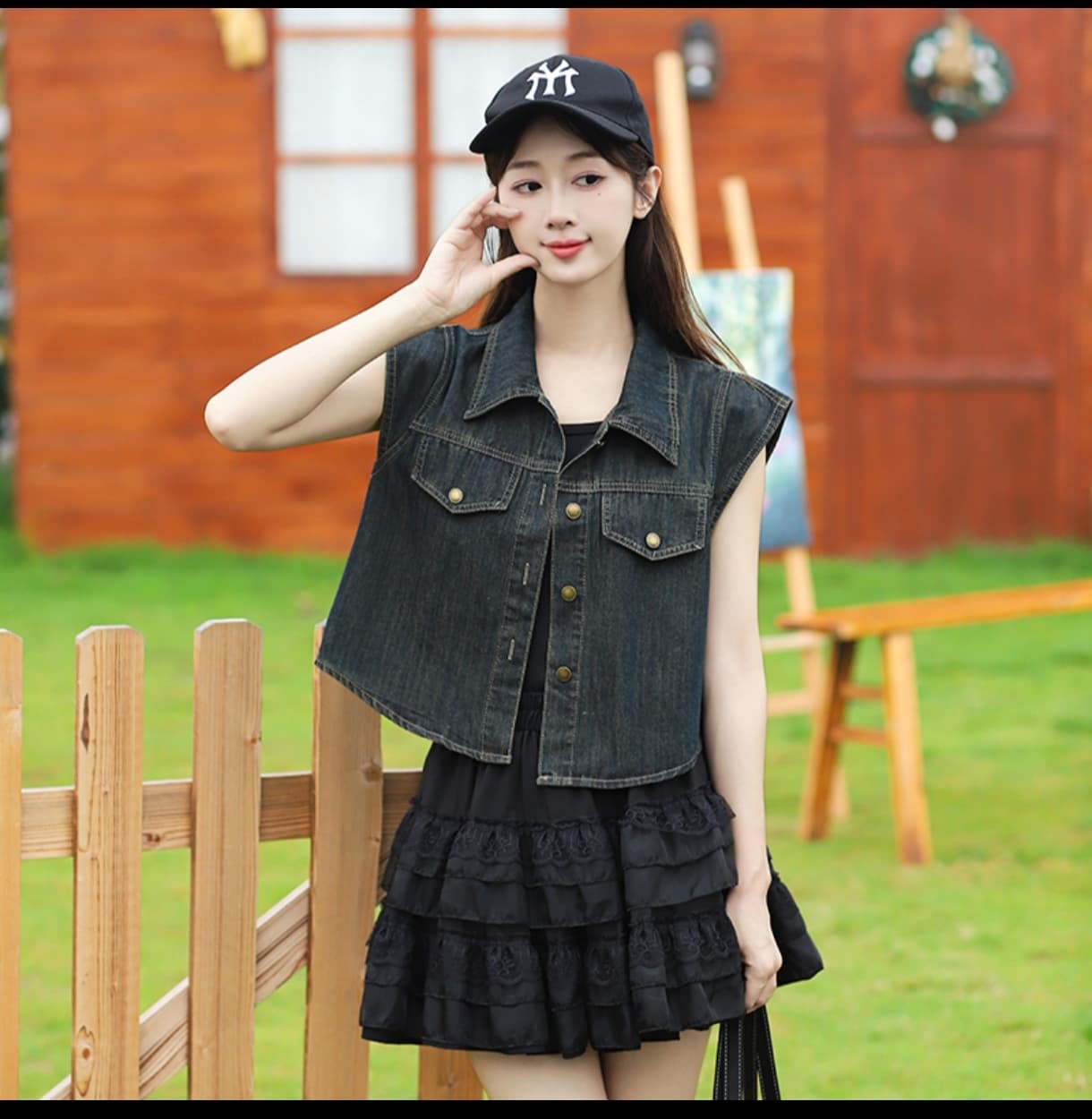 패션 새로운 Feifei 소매 캐주얼 레트로 고급 디자인 데님 맨위 블루 블랙 둘 색상 상세 이미지 6