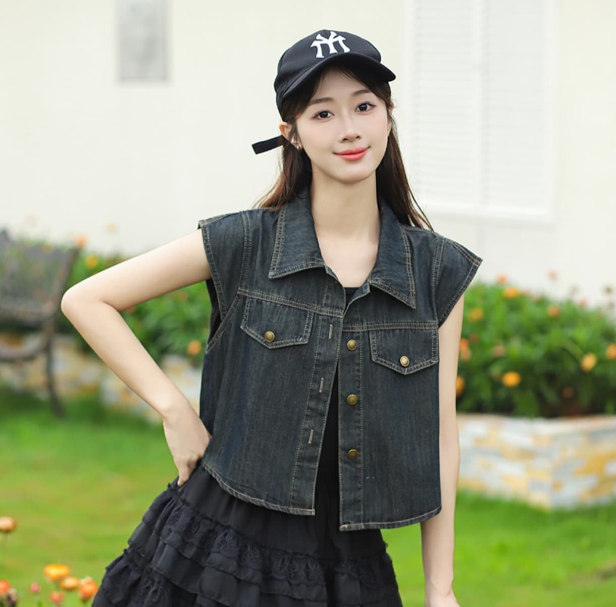 패션 새로운 Feifei 소매 캐주얼 레트로 고급 디자인 데님 맨위 블루 블랙 둘 색상 상세 이미지 15