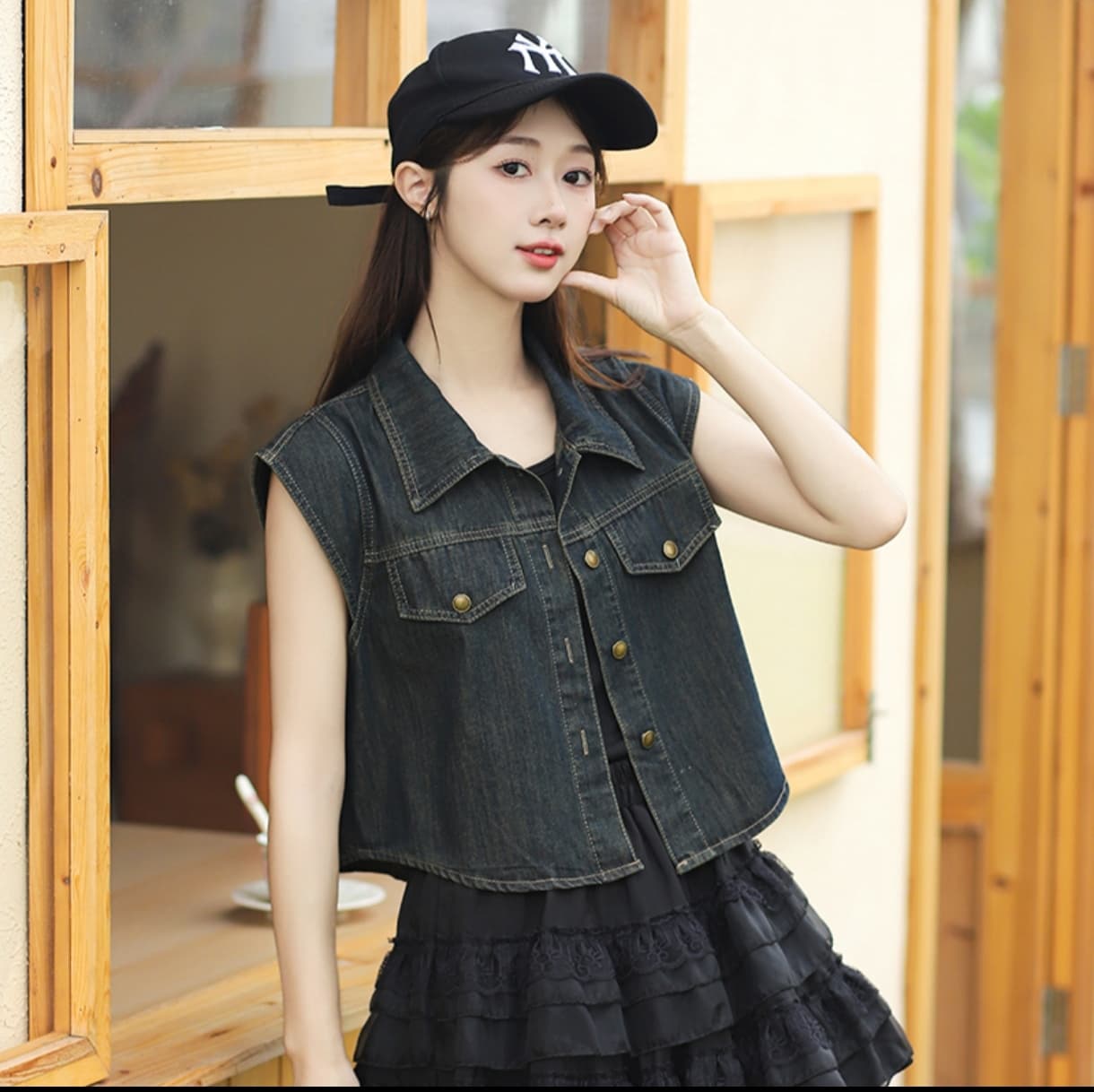 패션 새로운 Feifei 소매 캐주얼 레트로 고급 디자인 데님 맨위 블루 블랙 둘 색상 상세 이미지 16