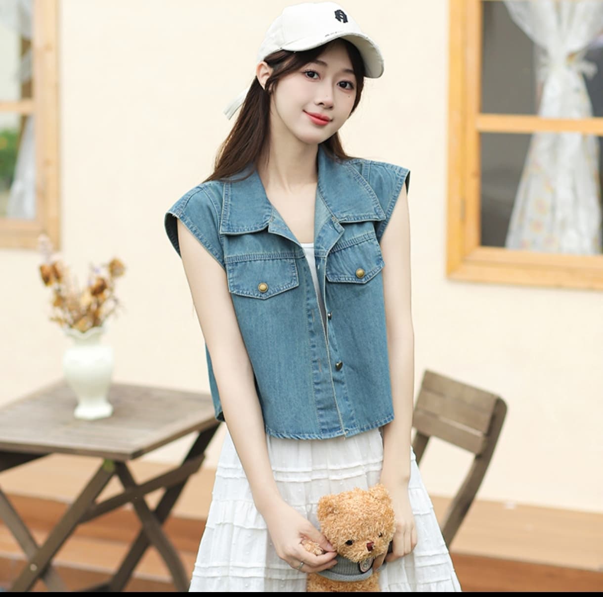 패션 새로운 Feifei 소매 캐주얼 레트로 고급 디자인 데님 맨위 블루 블랙 둘 색상 상세 이미지 17