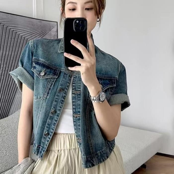 meiyang 같은 단락 나고야 데님 재킷 반팔 맨위 이미지 4