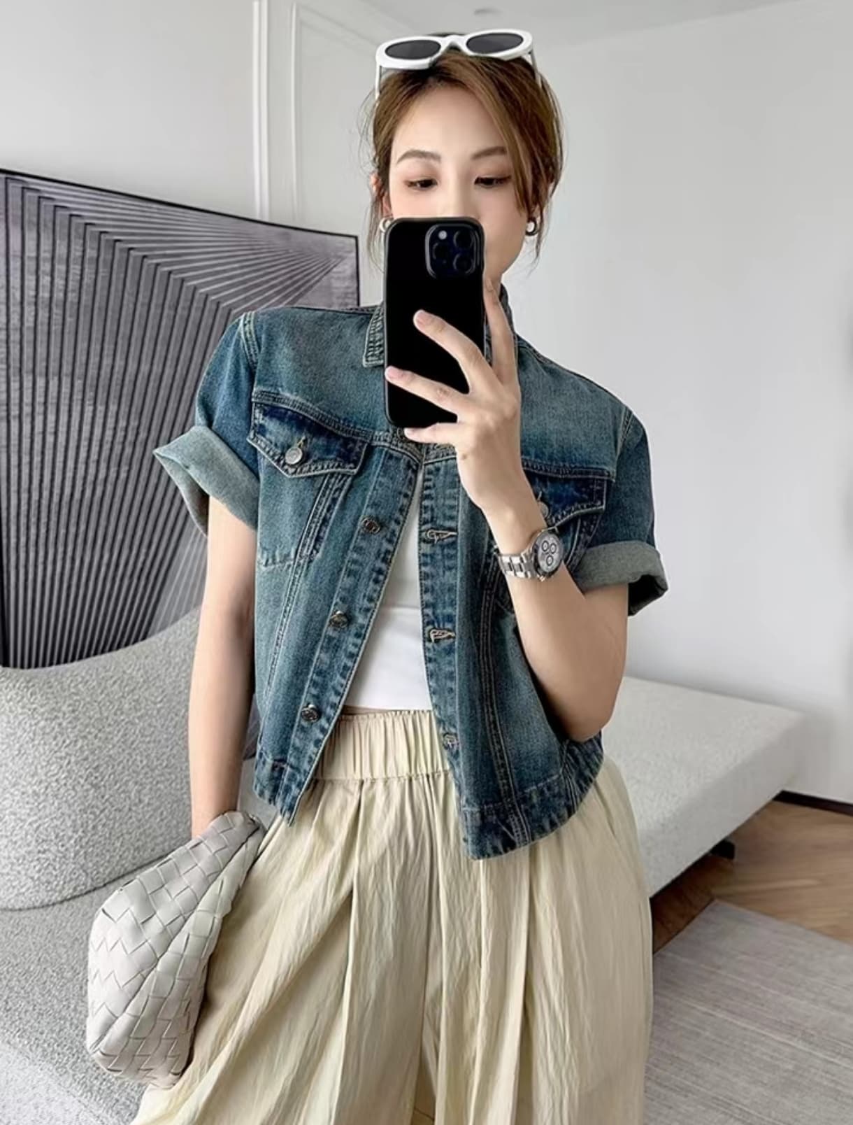 meiyang 같은 단락 나고야 데님 재킷 반팔 맨위 상세 이미지 9