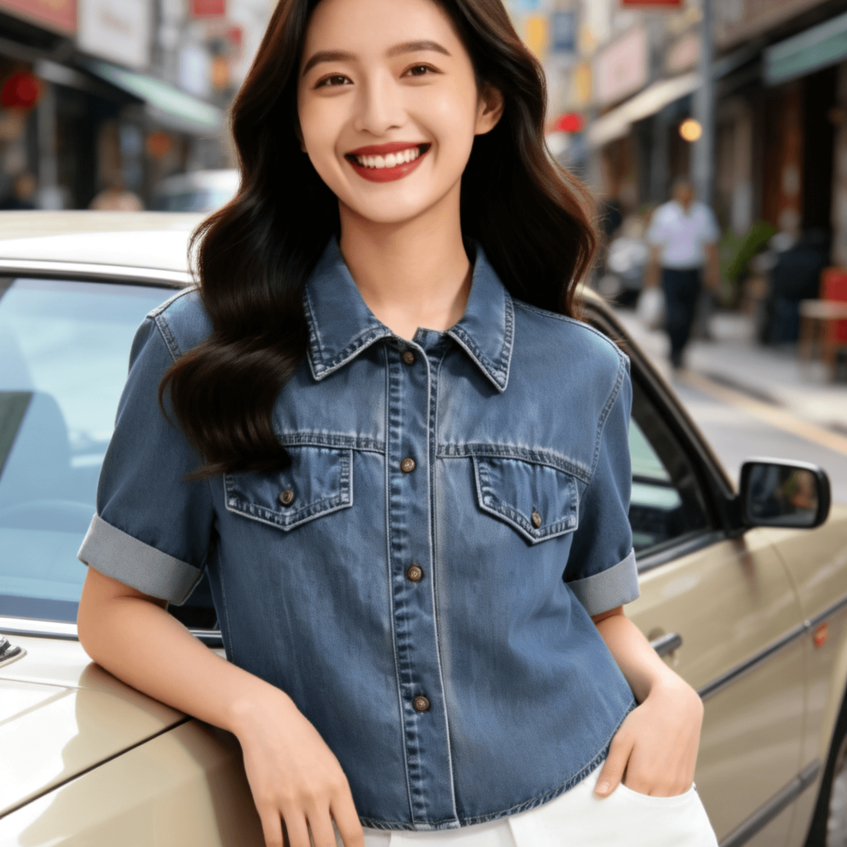 항구 바람 레트로 미니멀리즘 패션 대외 무역 품질 데님 반팔 맨위