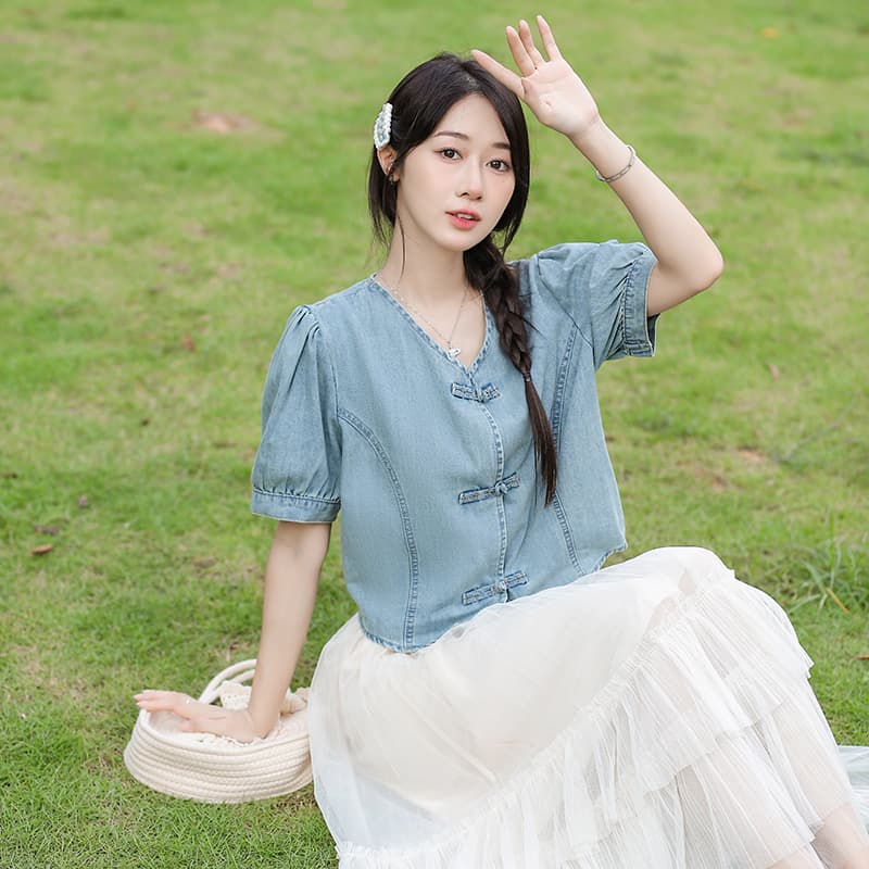 새로운 중식 고급 쇼트 스타일 차가운 통기성 프로 피부 슬림해 보이는 데님 맨위 이미지 3