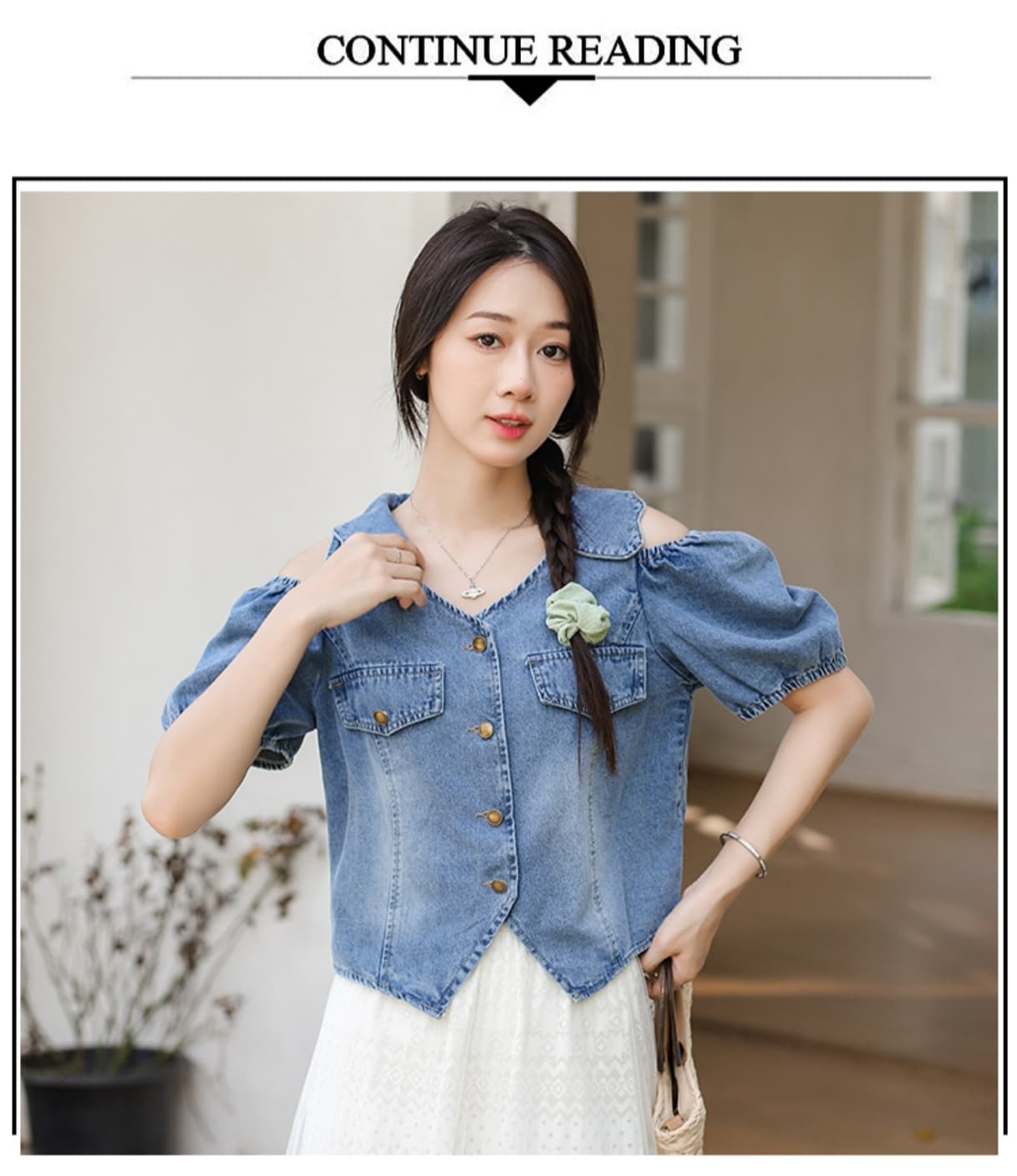 일본과 한국 트렌드 새로운 고급 디자인 부드럽다 프로 피부 가져 가라. 어깨 소매 차가운 쇼트 스타일 데님 맨위 상세 이미지 12