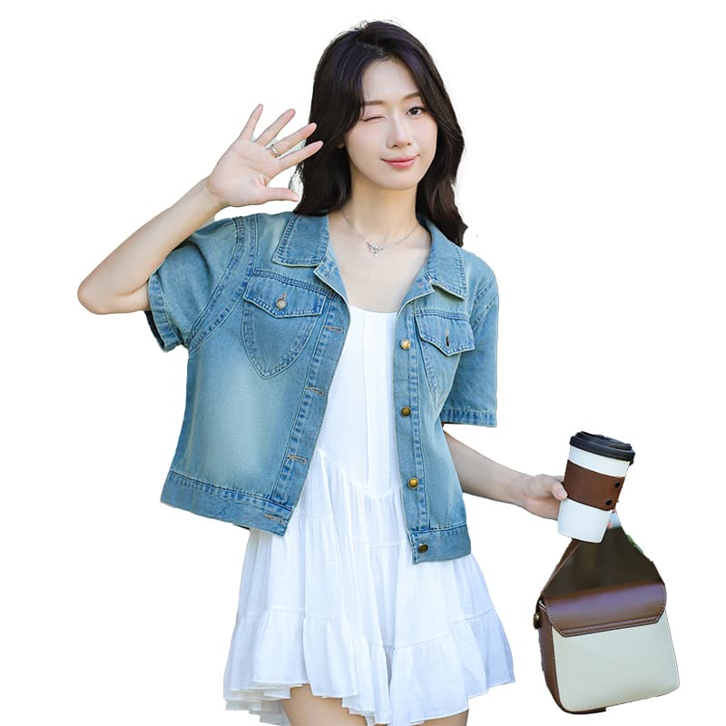 여름 일본과 한국 트렌드 새로운 루즈핏 미니멀리즘 패션 통기성 편안함 프로 피부 데님 반팔 이미지 6