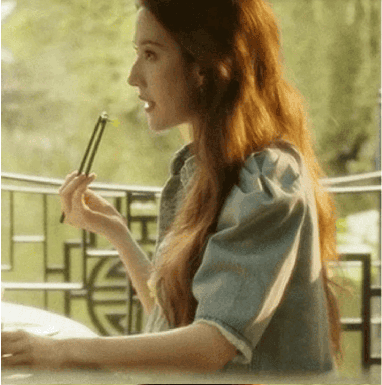 리우 또한 필리핀 같은 단락 프랑스식 거품 소매 파란색 쇼트 스타일 데님 맨위 상세 이미지 7