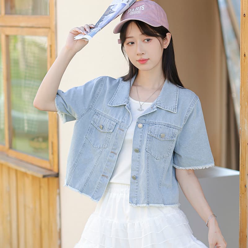 한 부서 트렌디 바람 캐주얼 패션 디자인 센스 부드러운 데님 반팔 맨위 이미지 2