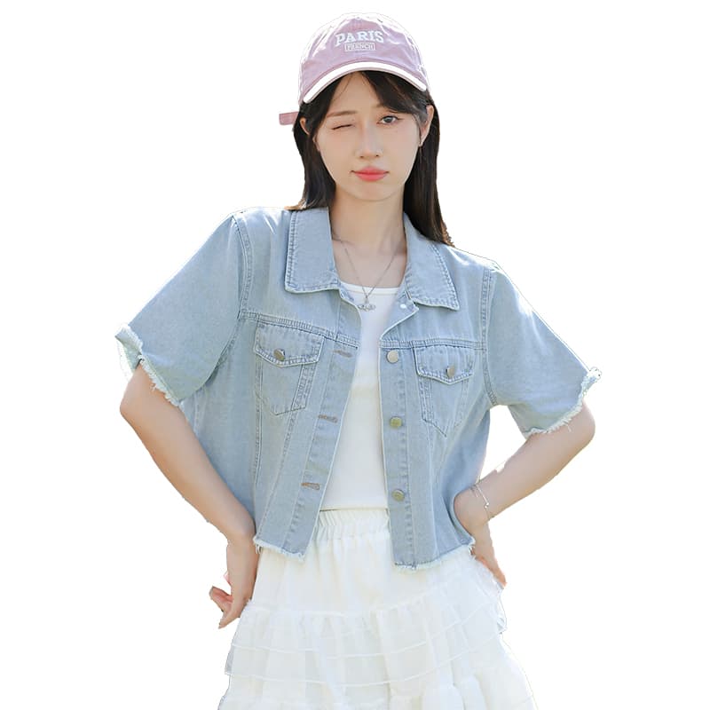 한 부서 트렌디 바람 캐주얼 패션 디자인 센스 부드러운 데님 반팔 맨위 이미지 6