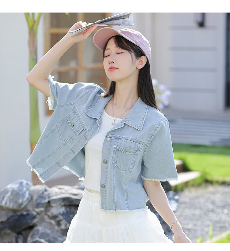 한 부서 트렌디 바람 캐주얼 패션 디자인 센스 부드러운 데님 반팔 맨위 상세 이미지 2