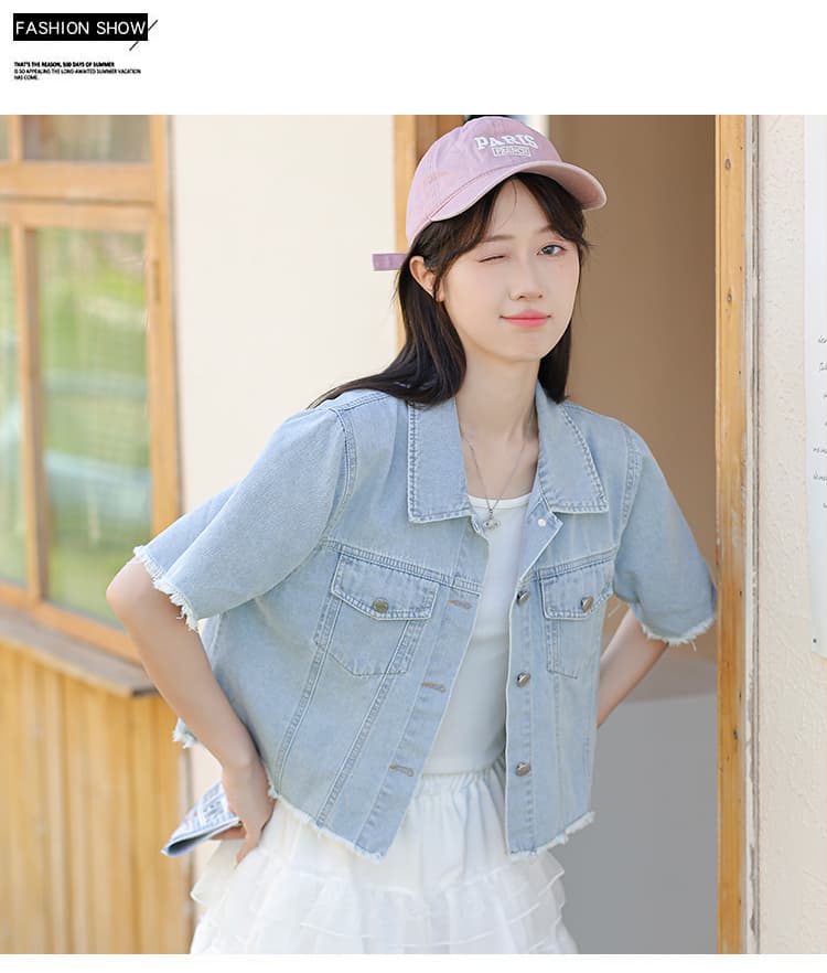 한 부서 트렌디 바람 캐주얼 패션 디자인 센스 부드러운 데님 반팔 맨위 상세 이미지 3