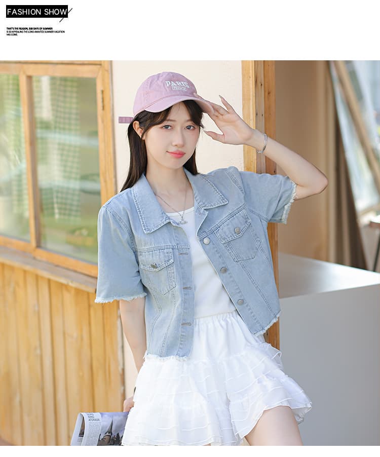 한 부서 트렌디 바람 캐주얼 패션 디자인 센스 부드러운 데님 반팔 맨위 상세 이미지 11