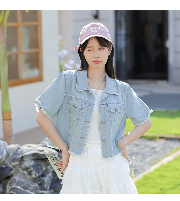 한 부서 트렌디 바람 캐주얼 패션 디자인 센스 부드러운 데님 반팔 맨위 상세 이미지 13