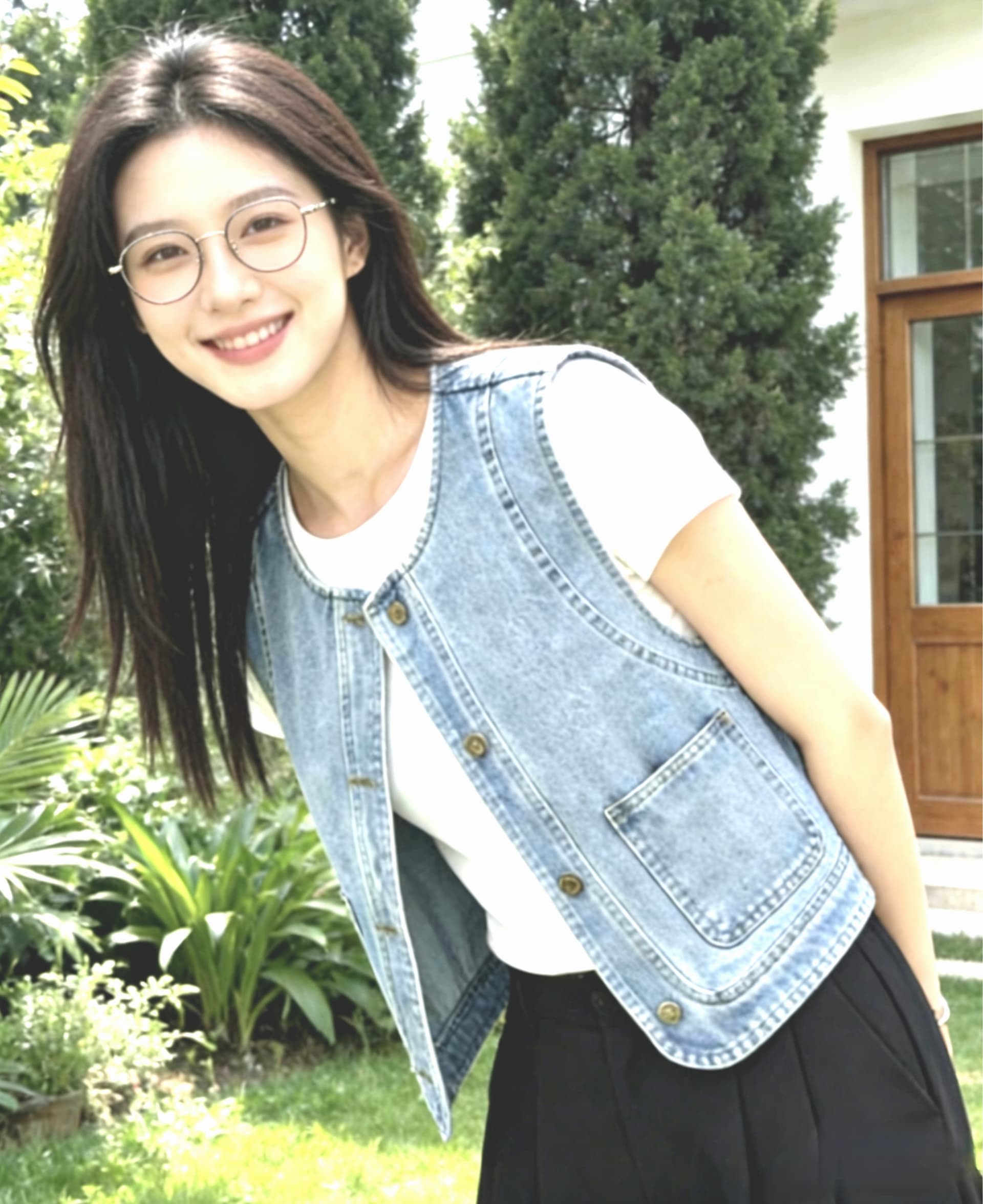 여름 새로운 루즈핏 라운드 넥 고유 한 품격 스택 착용 외부 가져 가라. 어깨 베스트 파란색 블랙 블루 둘 색상 상세 이미지 15