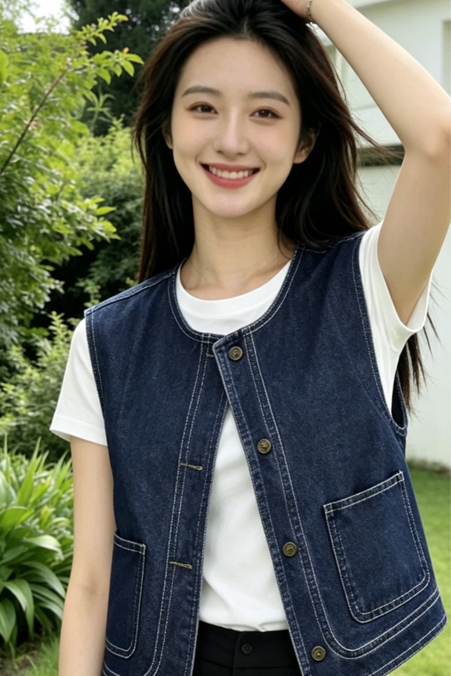 여름 새로운 루즈핏 라운드 넥 고유 한 품격 스택 착용 외부 가져 가라. 어깨 베스트 파란색 블랙 블루 둘 색상 이미지 6