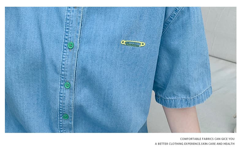 殴打 대륙 역 한 부서 여름 새로운 자수 색상 장식 얇은 스타일 데님 반팔 맨위 얕은 깊이 색상 상세 이미지 7