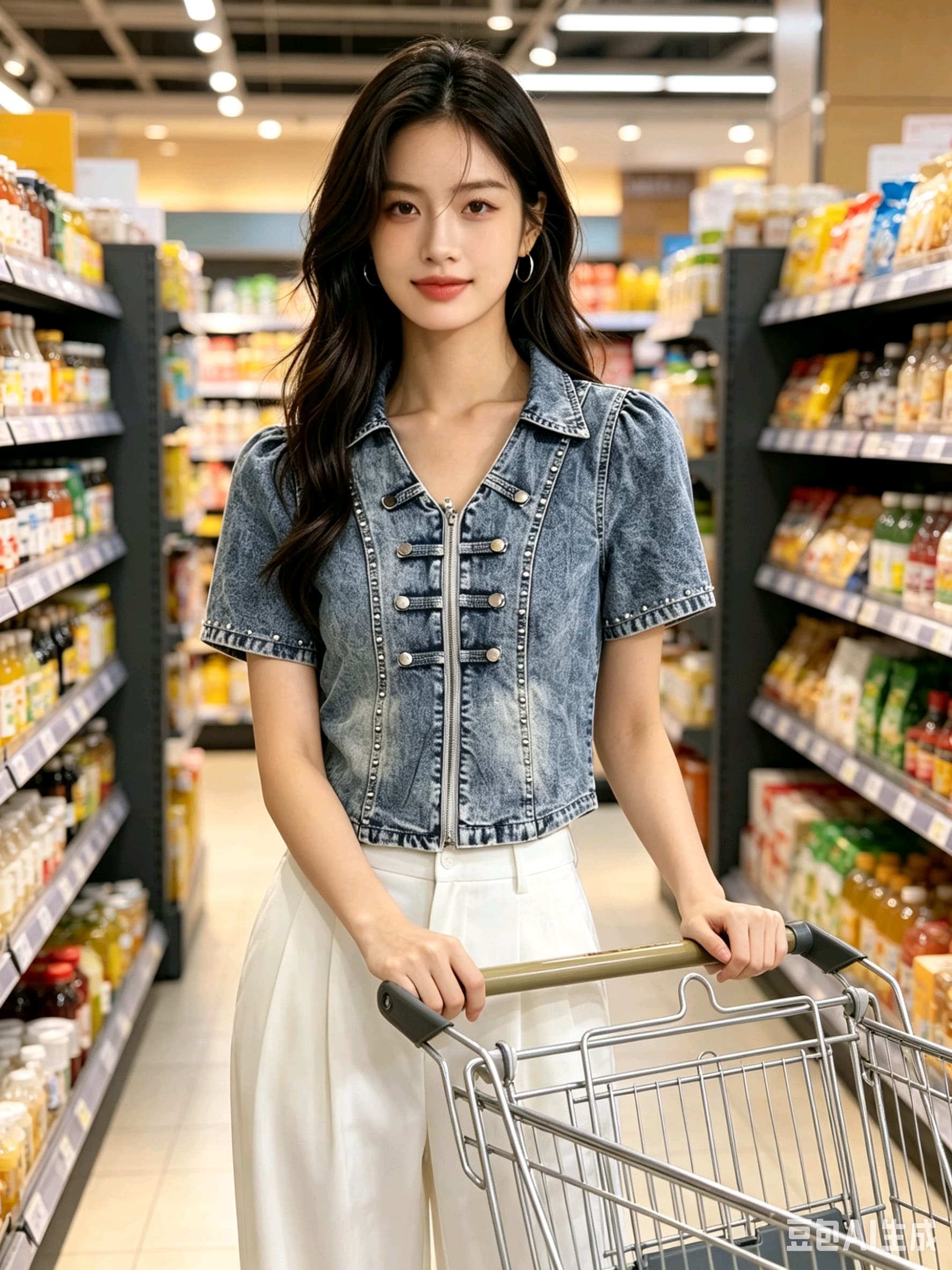 한국 스타일 데님 셔츠 재킷 반팔 무거운 작업 비즈 박기 맨위 여성 이미지 3
