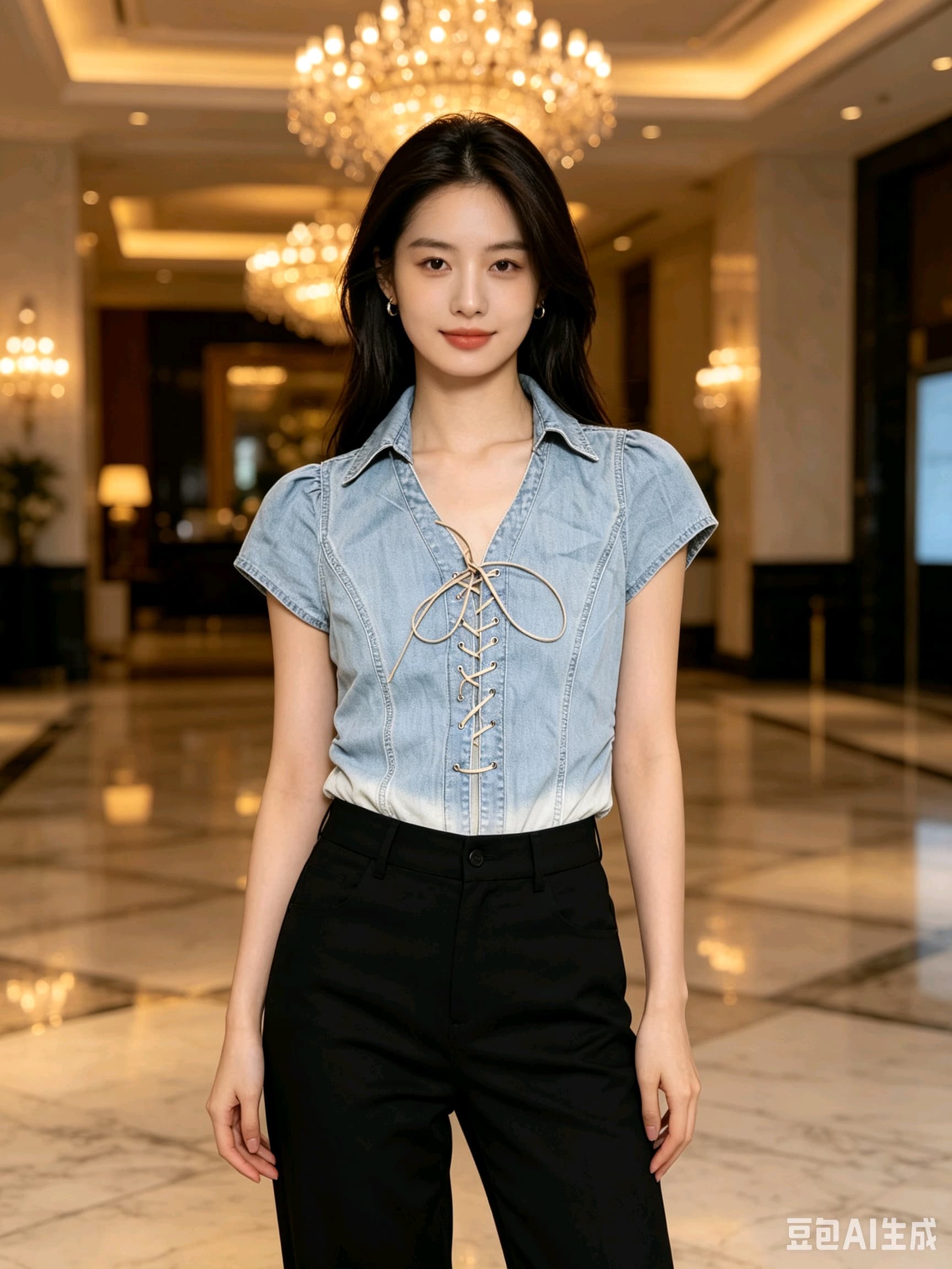 레트로 V넥 부서 반팔 데님 여성 셔츠 2026 여름 꼬집기 허리 슬림해 보이는 셔츠 쇼트 스타일 암소 ~ 중 맨위 반팔 상세 이미지 3