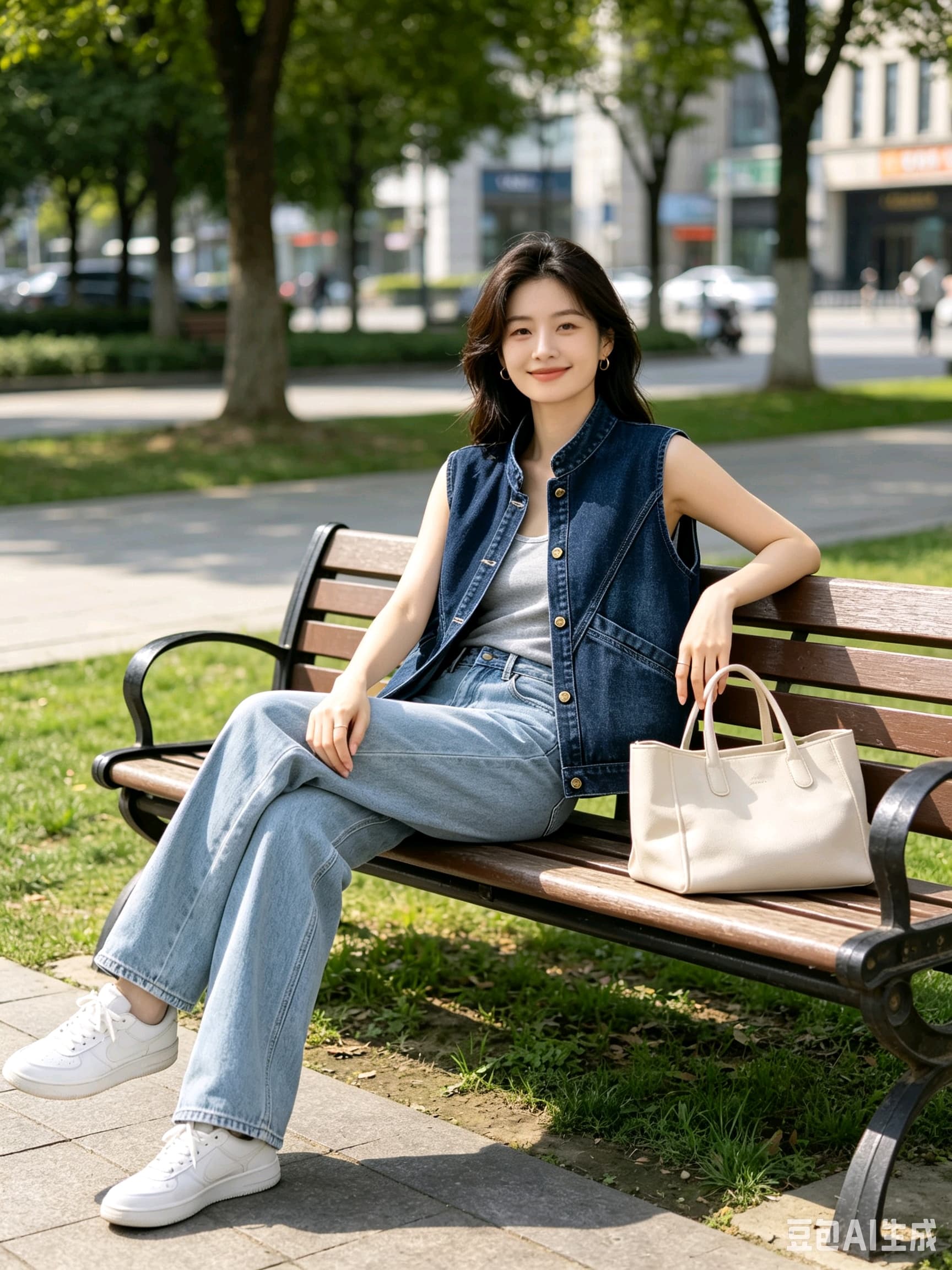 레트로 데님 베스트 봄 가을 패션 다용도 루즈핏 민소매 한국 스타일 외출용 조끼 어깨