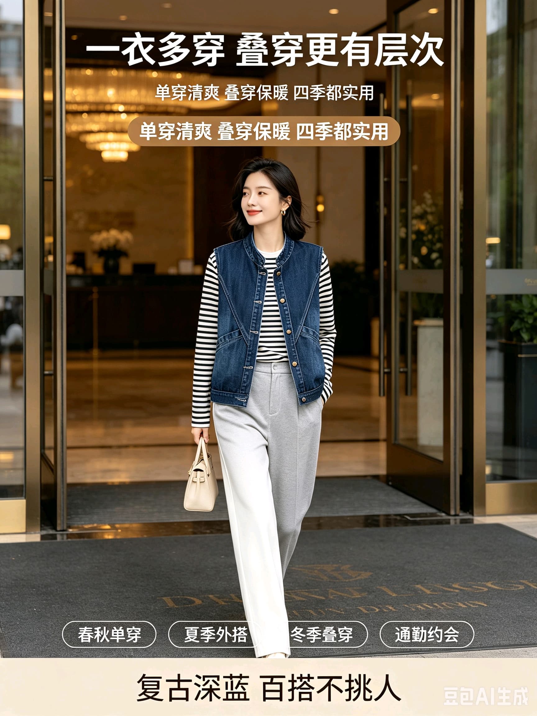 레트로 데님 베스트 봄 가을 패션 다용도 루즈핏 민소매 한국 스타일 외출용 조끼 어깨 상세 이미지 6