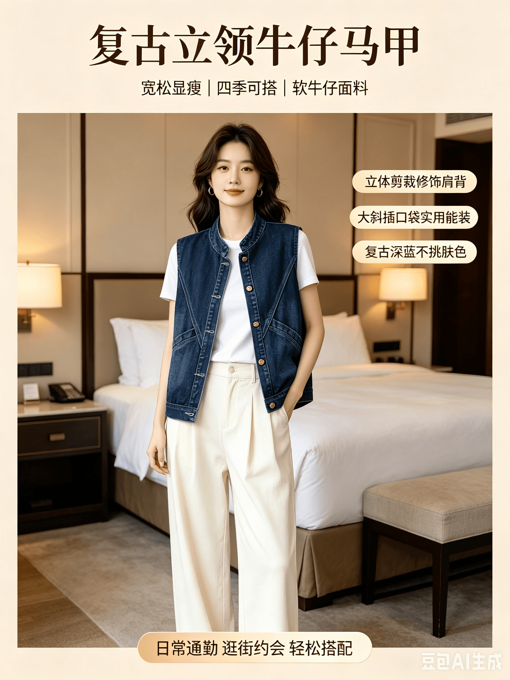 레트로 데님 베스트 봄 가을 패션 다용도 루즈핏 민소매 한국 스타일 외출용 조끼 어깨 상세 이미지 10