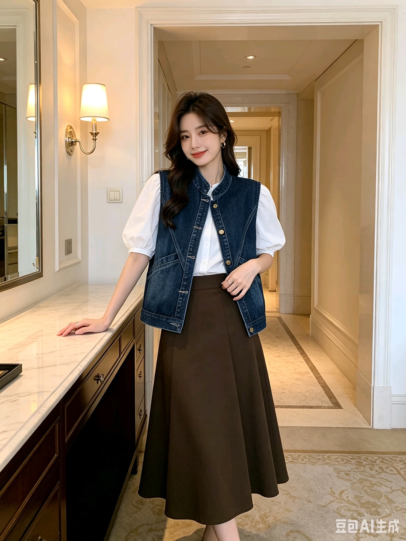 레트로 데님 베스트 봄 가을 패션 다용도 루즈핏 민소매 한국 스타일 외출용 조끼 어깨 상세 이미지 12