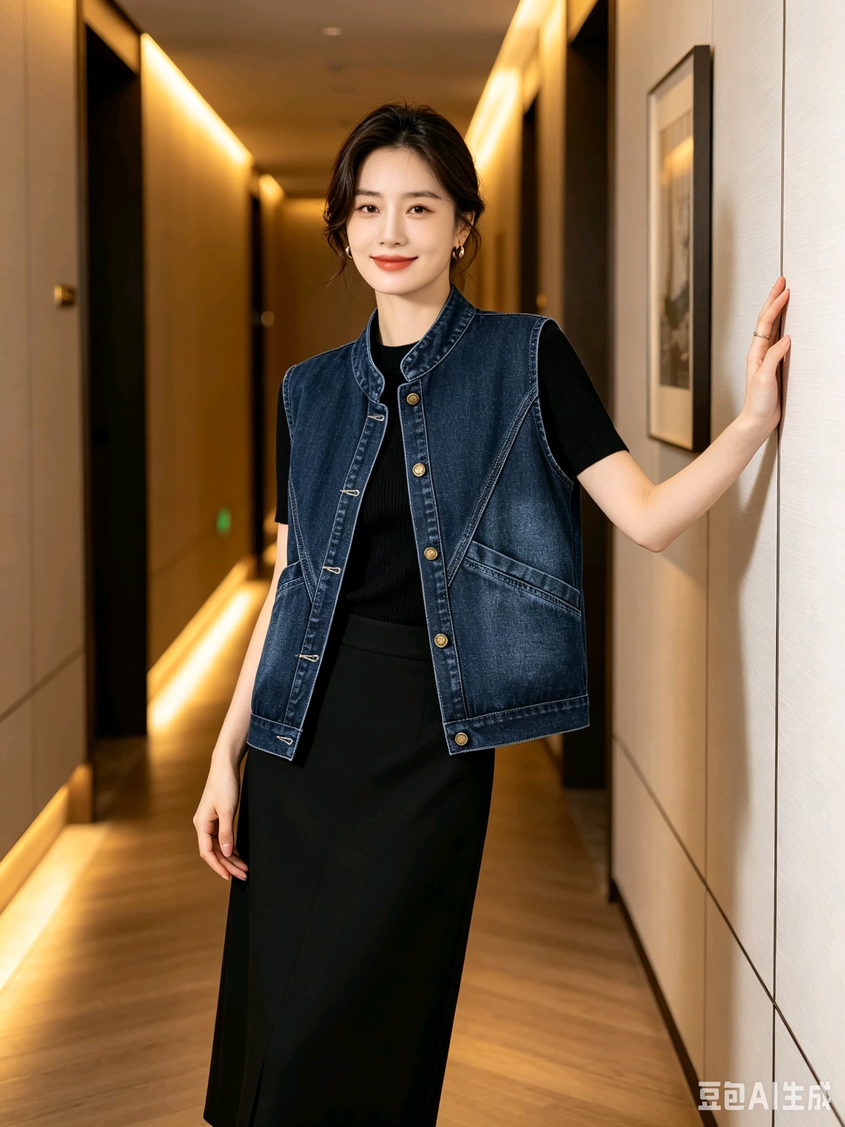 레트로 데님 베스트 봄 가을 패션 다용도 루즈핏 민소매 한국 스타일 외출용 조끼 어깨 상세 이미지 14